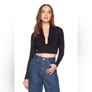 Susana Monaco Black Deep V Long Sleeve Crop Top Size M
